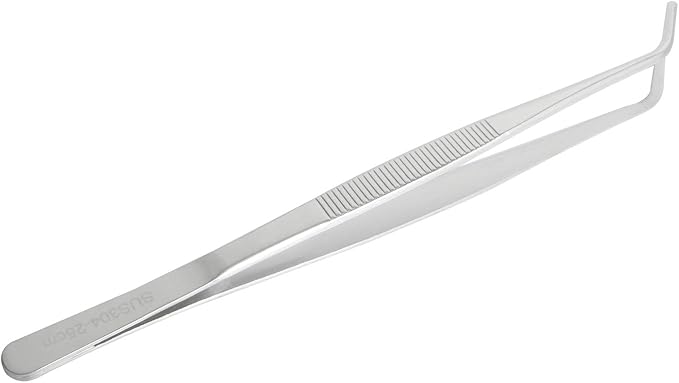 Aoje-Link 304 Stainless Steel Tweezers with Curved Serrated Tip Sewing Machine Electronic Repair Tweezers Pliers Multi-Purpose Tweezers Tool Pliers Silver 2pcs
