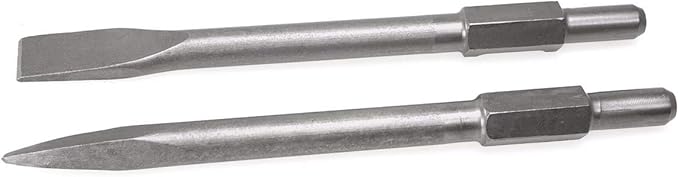 XtremepowerUS 2-Pieces 1-1/8" Hex Point and Flat Concrete Chisels for Electric Demolition Jack Hammer Bit Point Chisel Demolition Concrete Breaker