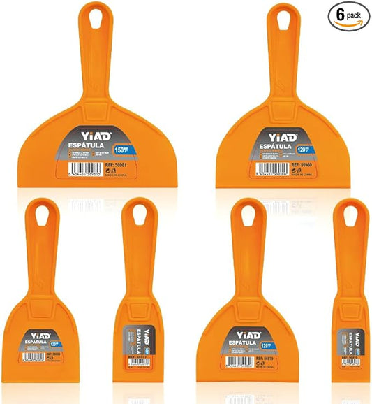 6 Pack Putty Knife 1.5" 2" 3" 4" 5" 6" Plastic Paint Scraper Tool Set Heavy Duty Drywall Repair kit,Flexible Spackle Knives with Hang Hole,Wall Putty for Spreader,Wallpaper,Mud,Plaster,Taping,Floor