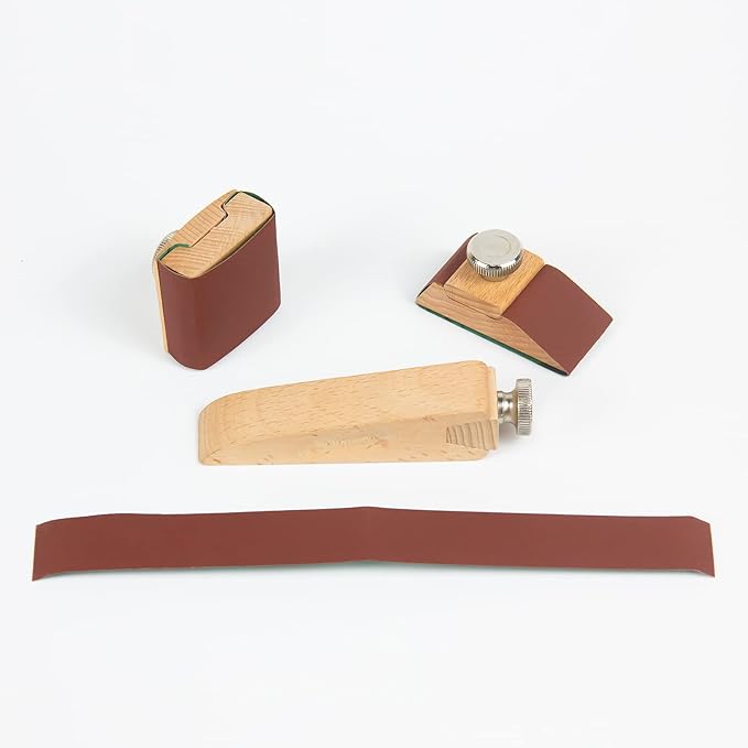 3Pcs Wooden Sandpaper Block Set, Square Bevel Wedge Hand Sanding Block, Handmade Leather Edge Grinding Polishing Tool for DIY Leather Craft Accessories