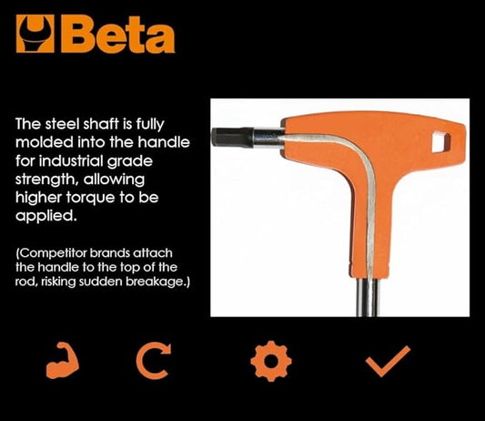 Beta 96TINOX Stainless Steel T-Handle Hex Key Wrench 7/64" | High Torque Ergonomic Allen Wrench with Dual Hex Tips | Drop Prevention Hole | Industrial Strength | Made in Italy