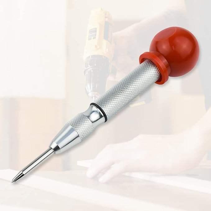 2 Pack Automatic Center Punch, 5 Inch Crushing Hand Tool Spring Punch with Cushion Cap, Metal Impact Center Hole Punch for Metal Wood Glass Plastic(Silver)