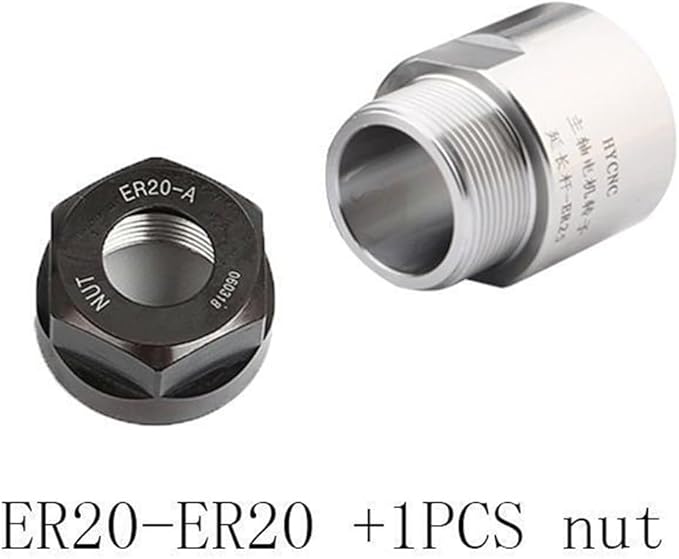 Spindle Extension Rod Thread Adapter ER11 ER16 ER20 ER25 ER32 Collet Chuck with Nut Compatible with CNC Motor Rotor for Industrial Engraving and Milling Machine Use(ER20-ER20 With Nut)