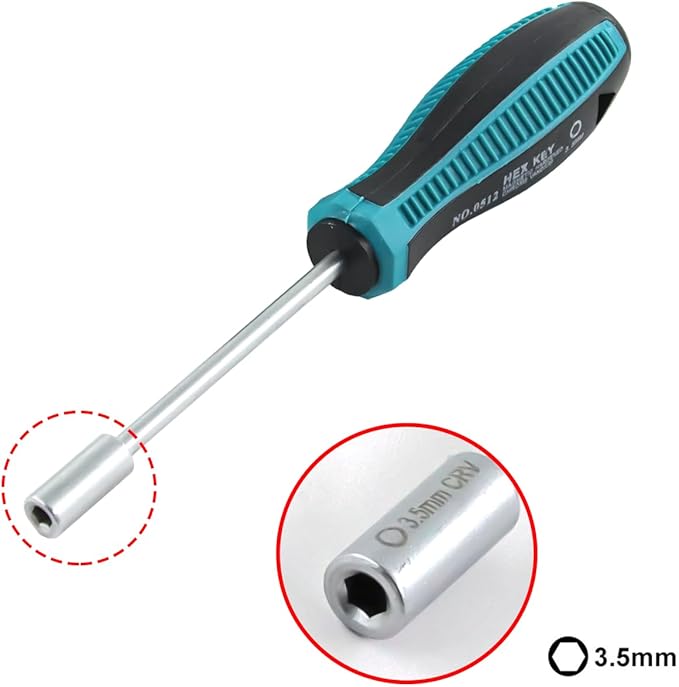 3.5mm Non-Magnetic Tip Six Point Hex Nut Driver with 3-Inch Round Shaft, Non-slip Handle 2pcs
