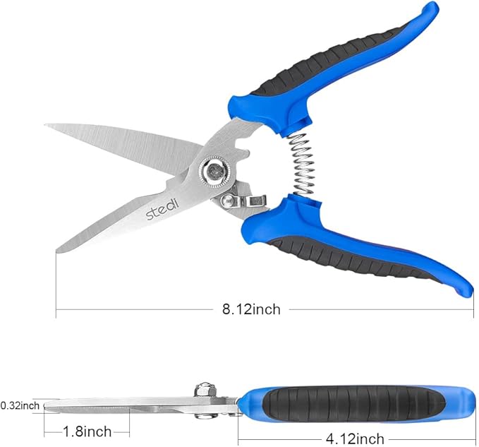 stedi Multipurpose Heavy Duty Scissors, High Carbon Stainless Steel Shears with Fine Serrated Blades Easy to Cut Cable Notches,Non-Slip Comfort Handle, Cuts Wire, Carton,for Household Pruning, Office