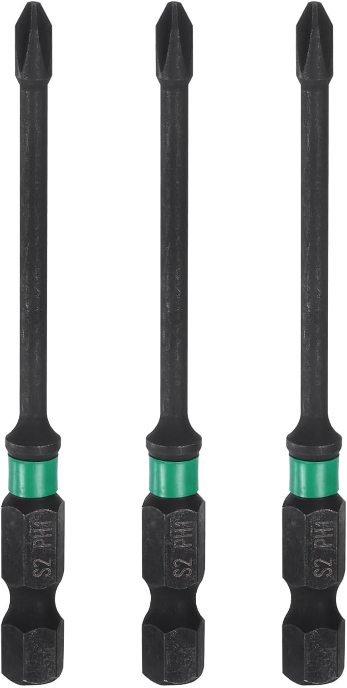 HARFINGTON 3pcs #1 Impact Phillips Screwdriver Bit PH1 1/4" Hex Shank 3" (75mm) Long 0.12" Rod Magnetic Cross Head Drill Bits S2 Steel Industrial Screw Driver for Impact Power Drivers