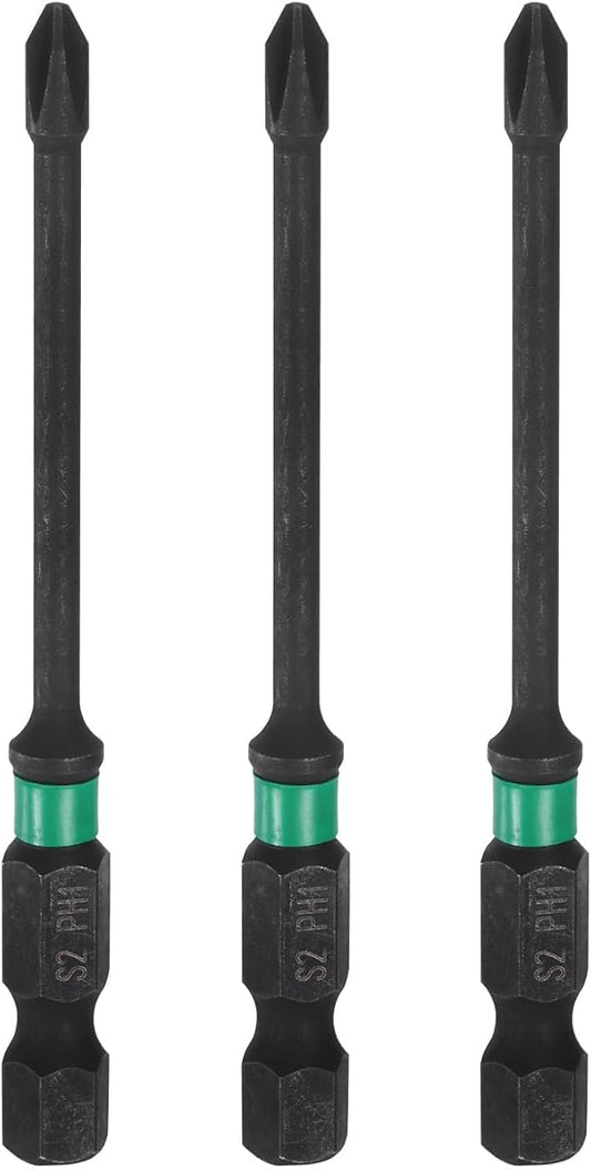 HARFINGTON 3pcs #1 Impact Phillips Screwdriver Bit PH1 1/4" Hex Shank 3" (75mm) Long 0.12" Rod Magnetic Cross Head Drill Bits S2 Steel Industrial Screw Driver for Impact Power Drivers