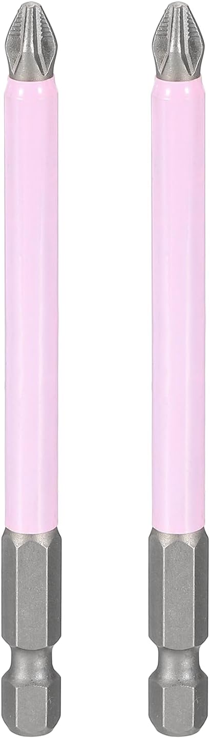 HARFINGTON 2pcs #2 Phillips Impact Screwdriver Bit PH2 1/4" Hex Shank 3.5" (90mm) Magnetic Anti Slip Cross Head Drill Bits K5 Steel Screw Driver Tool, Pink