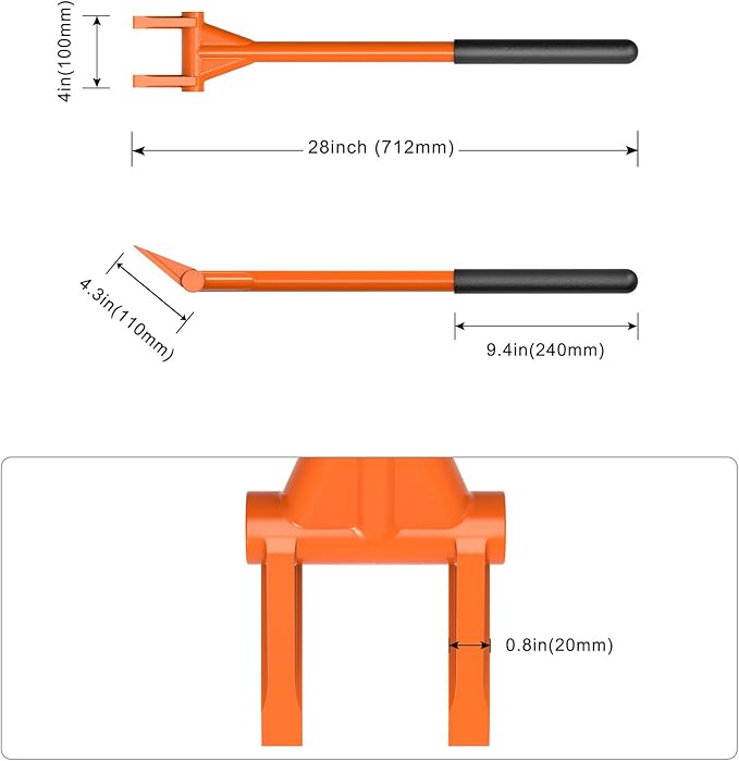 Dolibest 28'' Demo Bar 2-Tine Wrecking Bar, Heavy Duty Pallet Buster with Handle, All-Steel Handle Wrecking Pry Bar, Deck Board Removal Efficient and Effortless for Renovation and Construction