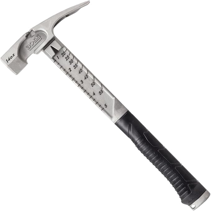 Boss Hammer 14 oz. Pro Plus Titanium Hammer - Ti64 Construction Grade, New Side Nail Extractor, 20% Thicker Handle, 1/4" Tether Hole - Milled Face - Made in the USA - BHPPS14TIM