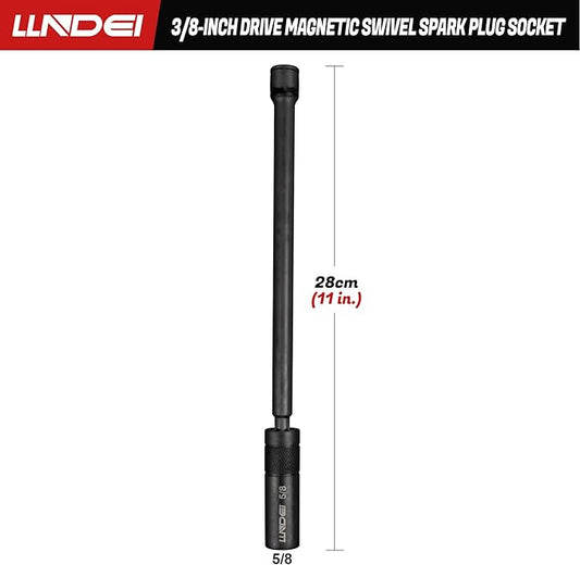 LLNDEI 5/8" Swivel Magnetic Spark Plug Socket, 360 Degree Spark Plug Socket 3/8" Drive 11" Length, Strong Magnetic Grip Swivel Sockets for Efficient Changes, CR-V Steel