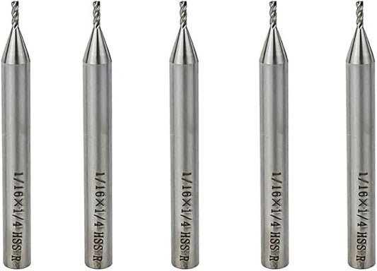 End Mill Cutter 1/16" Cutting Dia 1/4" Shank Dia 4 Flutes End Mill Drill Bit - 5pcs
