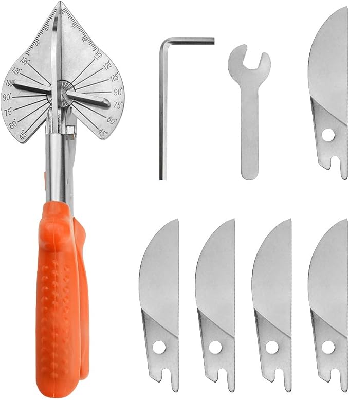 WMYCONGCONG Miter Shear Cutter Adjustable 45 To 135 Degree with Safety Lock Hand Tools for Cutting Plastic PVC and Molding Trim with 5 Replacement Blades and Spanner