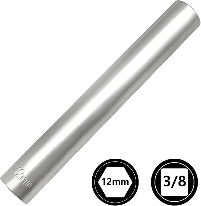 ZKTOOL 7PC 3/8-Inch Drive Deep Metric Socket Set, 8-14MM Extra Long Deep 120MM with 1/2'' and 3/8'' adapter