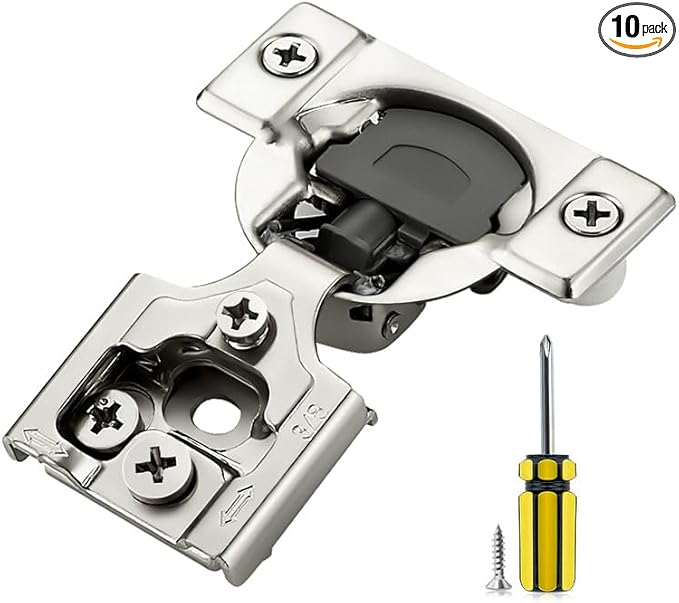 Ravinte 3/8 Inch Overlay Cabinet Hinges - 10 Pack (5 Pairs) Soft Close Hidden Door Hinges for Kitchen - Stainless Steel Adjustable Hardware, Satin Nickel