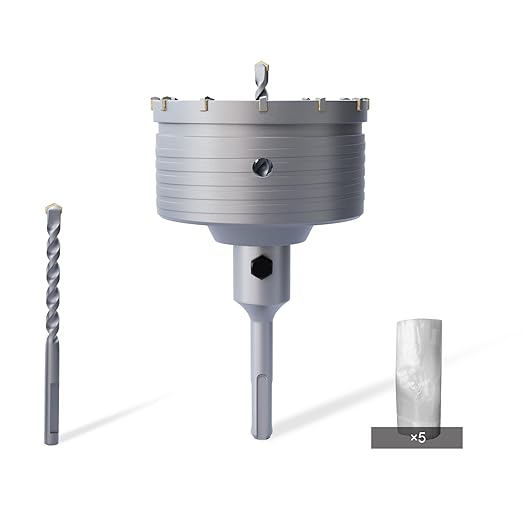GSTK 105mm(4-1/8"),Concrete Hole Saw Kit with SDS Plus Shank, Gift with 5pcs Dust Catcher, Hole Saw Cutter for Brick、Concrete|、Cement 、Stone