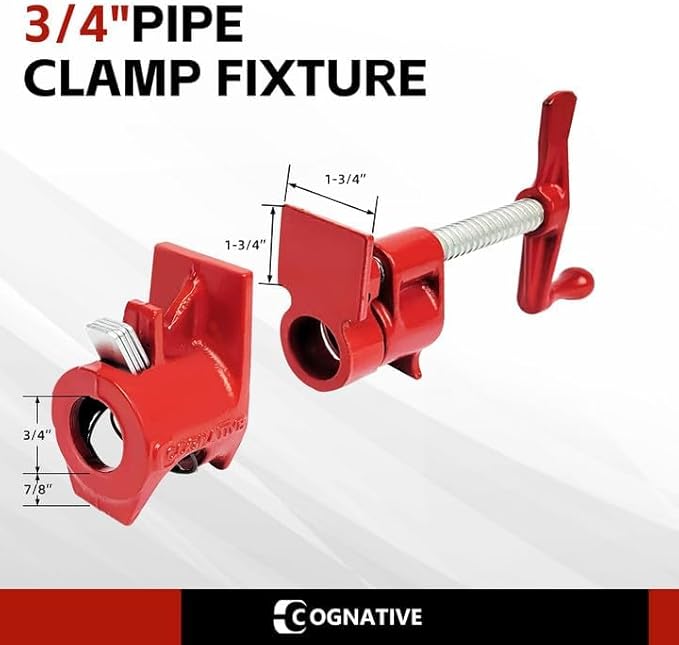 COGNATIVE 3/4" 2-Pack Pipe Clamp for Woodworking Heavy Duty Cast Iron Quick Release Pipe Clamps For Woodworking Home Improvement Workshop and Construction Site