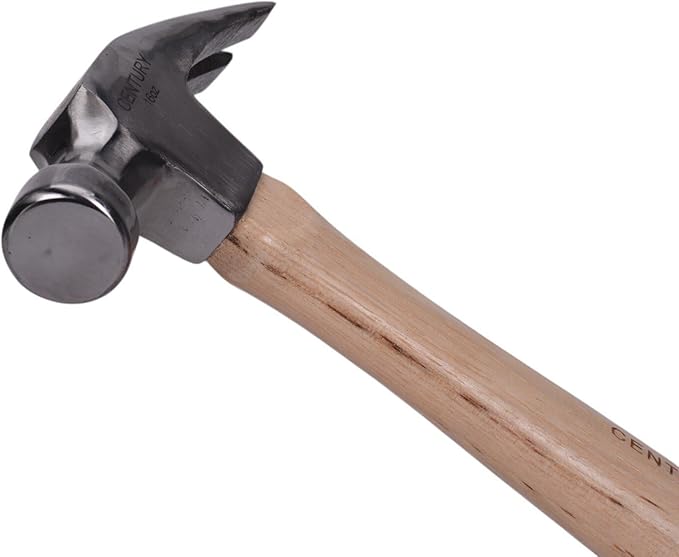 Century Drill & Tool 72276 Straight Claw Hammer, 16oz, Drop-Forged Steel, Hickory Wood Handle, Durable Ripping Hammer for Carpentry, Demolition & DIY