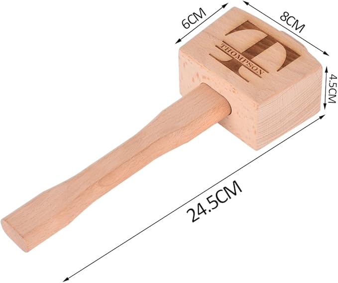 Personalized Wood Mallet, 9.5” Manual Ice Hammer Mallet, Custom Engraved Beech Solid Carpenter Wood Hammer Woodworking Hand Tool
