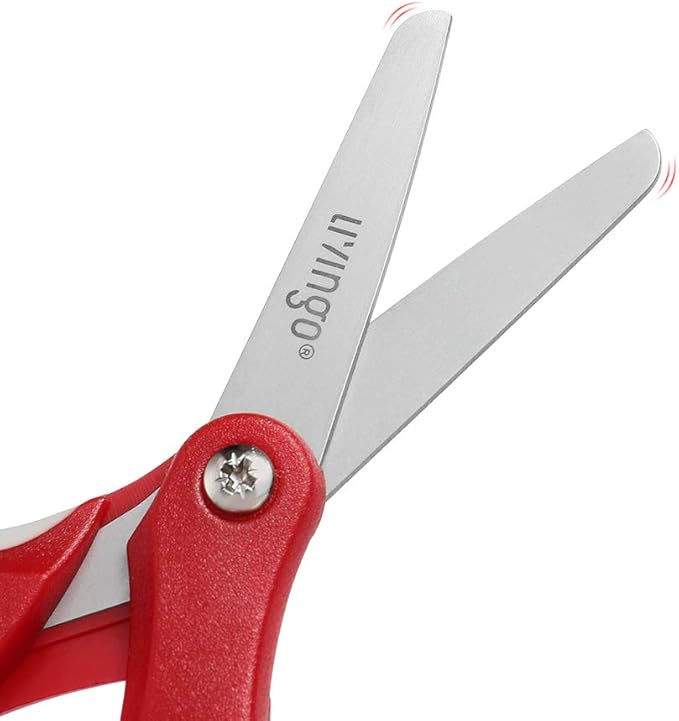 LIVINGO 5" Left and Right Handed Kids Scissors, Safety Blunt Sharp Stainless Steel Blade Scissors for Children School Teacher Use Crafting Cutting Paper, 3 Pack Assorted Colors