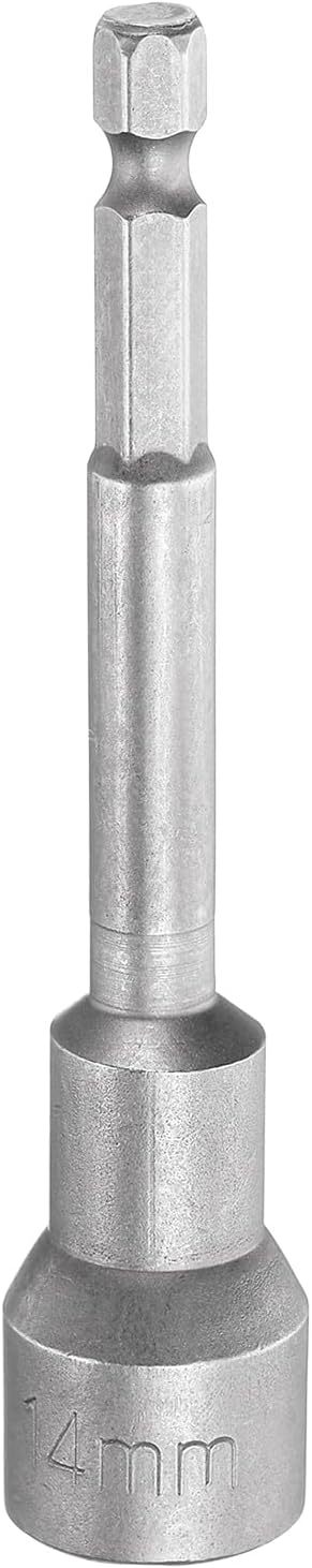 HARFINGTON Nut Driver Drill Bit 14mm Metric Socket 1/4" Hex Shank 3.94" (100mm) Long Magnetic 6-Point Sockets Quick Change CR-V Steel Bolt Setters for Power Drill Drivers