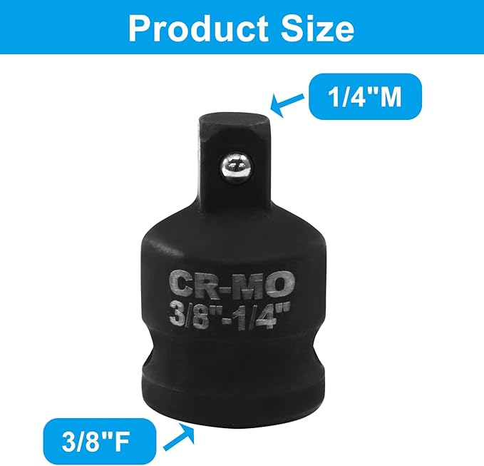 3/8" Female to 1/4" Male Impact Socket Adapter, Black Wrench Socket Adapter For Impact Driver