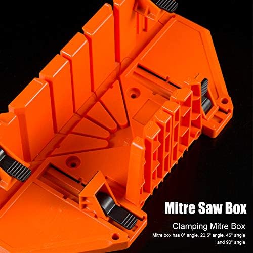 Miter Box, Woodworking Clamping Mitre Saw Box Precision Hand Mitre Box with 22.5째 45째 90 째 0째 4 Angle Slot Types and Double Sided Teeth for Accurate Cutting, 14 x 4.3 x 5.9inch