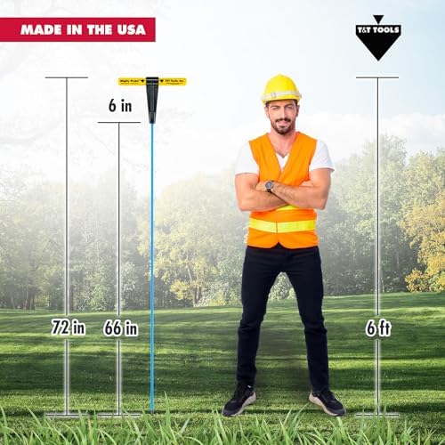 T&T Tools 72-Inch Mighty Probe Insulated Metal Soil Probe ??3/8" Metal Round Rod, Heavy Duty Design for Easy Penetration & Withdrawal, Soil Testing & Landscaping Tools, T-Handle, USA-Made-6 Pack