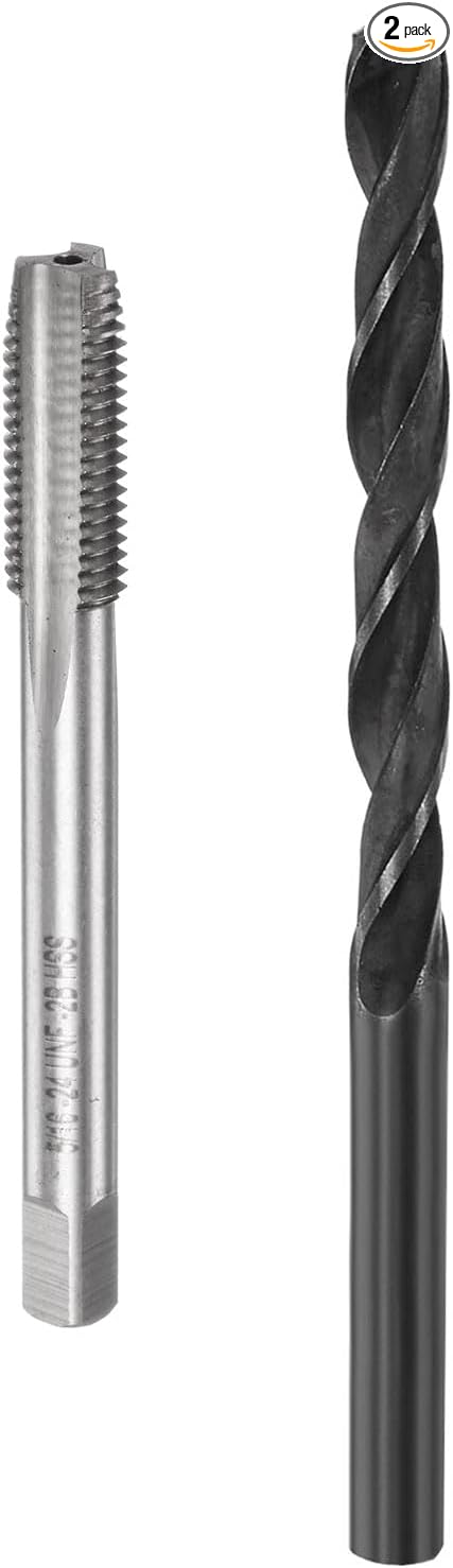uxcell Tap and Drill Bit Set, 5/16-24 UNF Thread Tap & 7/25" Black Oxide Twist Drill Bit, Straight Flute Tap Tapping Threading Repair Tool Kit