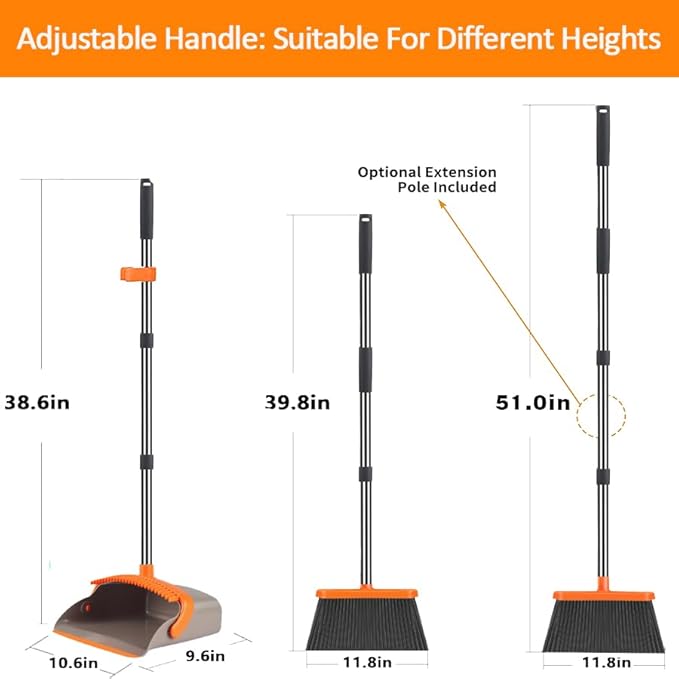 2-Pack is More economical竊똗pgraded Upright Broom and Dustpan Combo with 52" Long Handle, Dustpan Teeth with self-Cleaning Function, Indoor and Outdoor Sweeping, Perfect for Home Office.