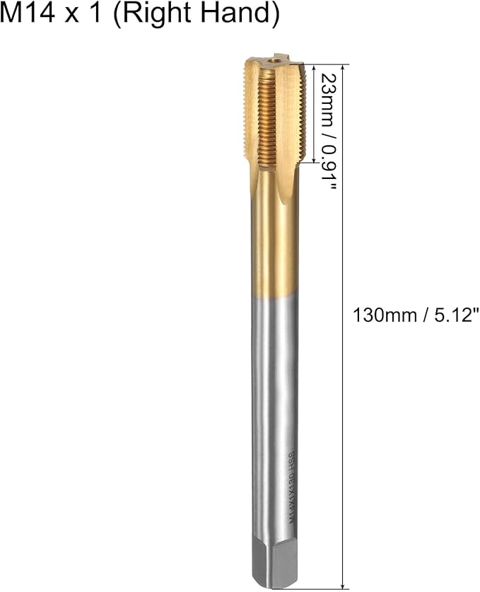 uxcell Metric Thread Tap M14 x 1 H2 130mm Straight Flute Screw Thread Milling Machine Taps Threading Tapping Repair Tool