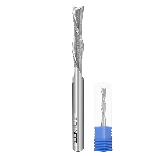 KEENTECH 1/4" Shank Downcut 2 Flute Flat Tip Sprial Router Bit for CNC Router Machine, 1/4" Cutting Diameter, 1-1/4" Cutting Depth, for Wood Cutting, Custom Furniture, Slot Mortise, Engraving, Carving