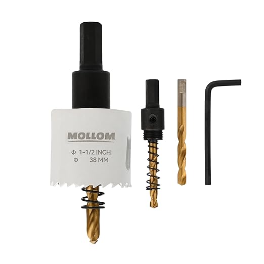 Mollom (38mm | 1-1/2") HSS M42 with 8% Cobalt BI-Metal Hole Saw with 2 Pilot Drill Bits & Arbor Smooth Cutting for PVC,Drywall,Wood,Plastic,Gypsum Board,Rubber