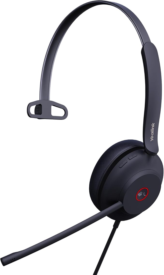 Yealink UH37 Professional Wired USB-A Headset with Noise Cancelling Microphone for Computer PC, Mono Headphones with Mute Control, Compatible with Teams, Zoom, and Other Online Conference
