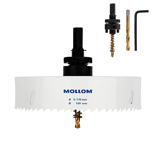 Mollom (149mm | 5-7/8") HSS M42 with 8% Cobalt BI-Metal Hole Saw with 2 Pilot Drill Bits & Arbor Smooth Cutting for PVC,Drywall,Wood,Plastic,Gypsum Board,Rubber