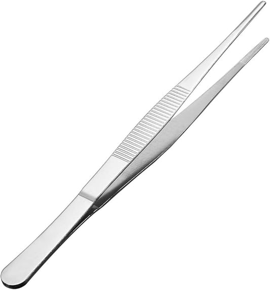 uxcell 1 Pcs 8-Inch Stainless Steel Straight Blunt Tweezers Serrated Tip Daily Garden Tool