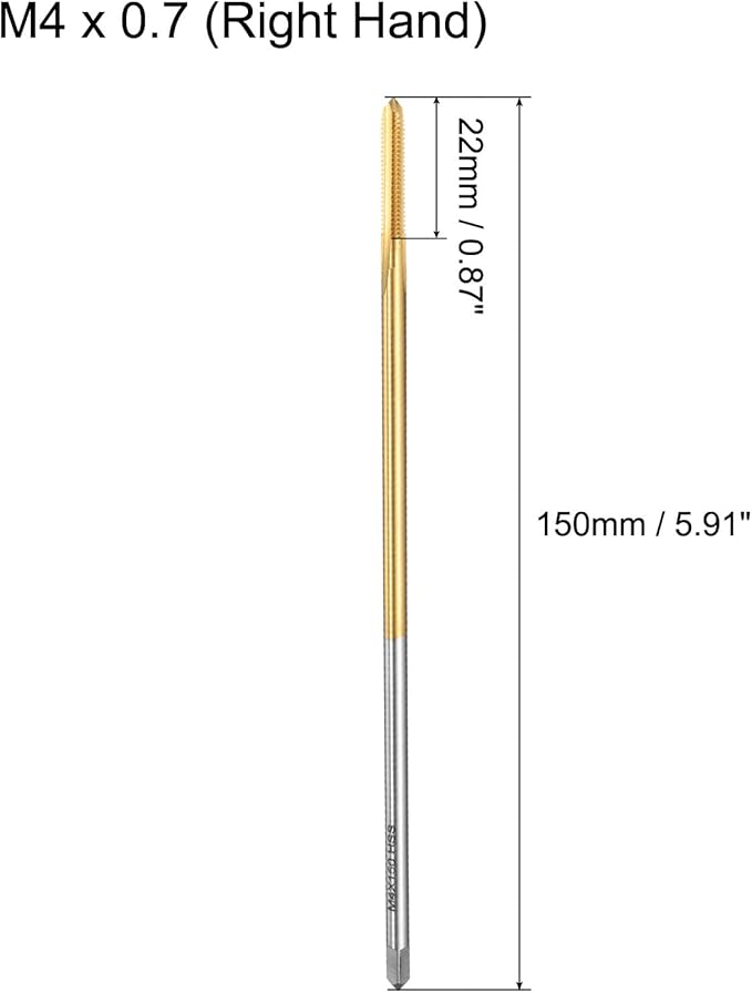 uxcell Metric Thread Tap M4 x 0.7 H2 150mm Straight Flute Screw Thread Milling Machine Taps Threading Tapping Repair Tool