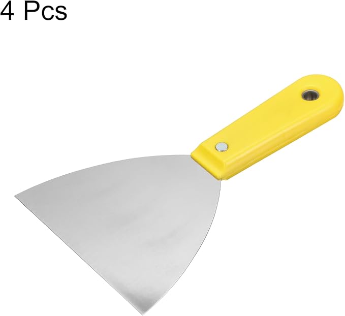 HARFINGTON 4pcs Carbon Steel Putty Knife 5" Plastic Handle Spreading Drywall Flex Putty Scraper for Wallpaper Wall Taping Scraping Paint, Yellow