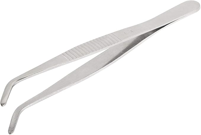 Aoje-Link Stainless Steel Tweezers with Curved Serrated Tip Sewing Machine Electronic Repair Tweezers Pliers Multi-Purpose Tweezers Tool Pliers Silver 2pcs