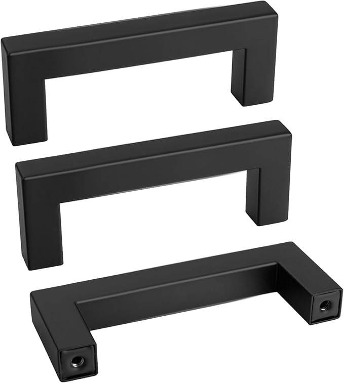 Goldenwarm Black Cabinet Handles Matte Black Drawer Pulls Stainless Steel Cabinets Hardware Square Bar Modern for Kitchen Bathroom Cupboard, 60 Pack 3 Inch