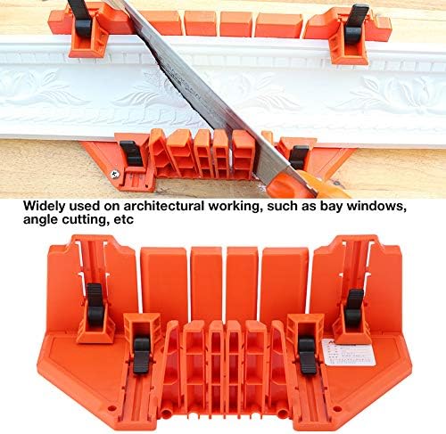 Miter Box, Woodworking Clamping Mitre Saw Box Precision Hand Mitre Box with 22.5째 45째 90 째 0째 4 Angle Slot Types and Double Sided Teeth for Accurate Cutting, 14 x 4.3 x 5.9inch