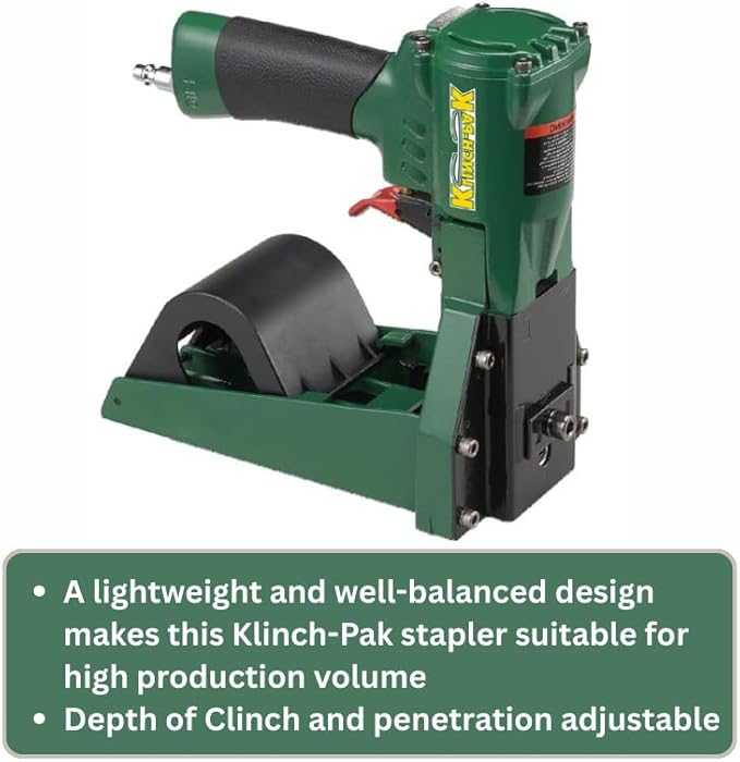 Klinch-Pak KP-GR1, Pneumatic Roll GR1 1-1/4" Crown Stapler Accepts K-GR1 Series 5/8" to 3/4" Staples, Ideal for Folding Boxes, Complete Overlap and More