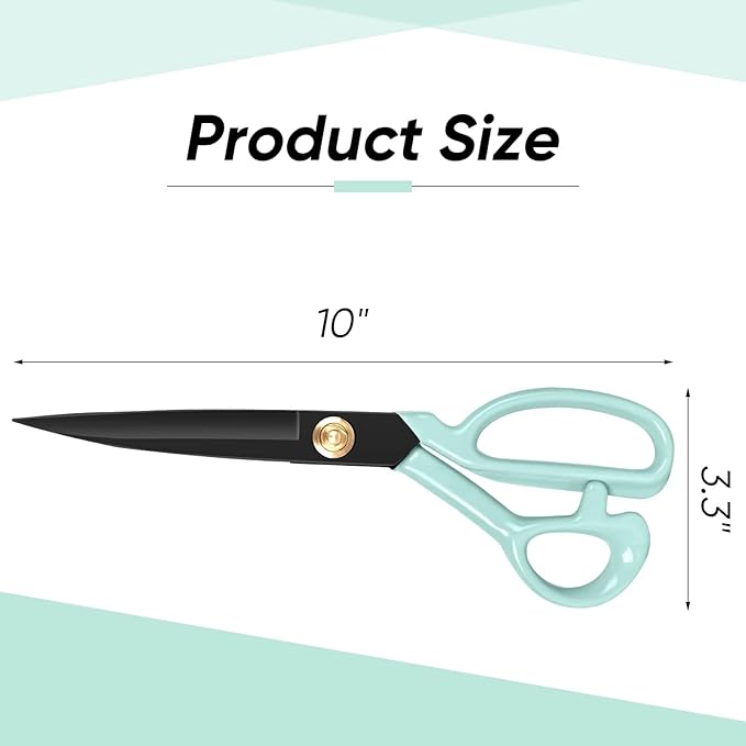 Professional Tailor Scissors Heavy Duty - Multi-Purpose Sewing Fabric Scissors for Leather Cutting Industrial Sharp Shears Home Office Arts, and Crafts (10 Inch) Green