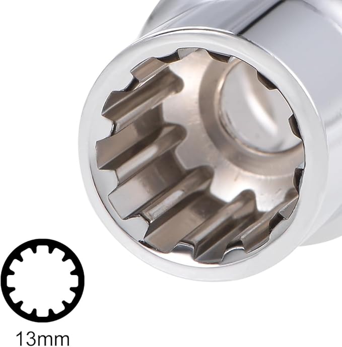 uxcell 1/2-inch Drive E13 Universal Spline Socket Shallow 12 Point Cr-V Steel 2 Pcs
