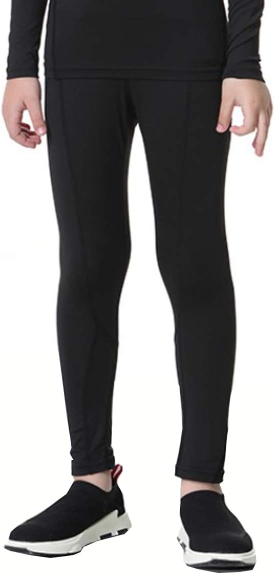 LANBAOSI Youth Boys Compression Leggings Athletic Pants Base Layer Football Workout Tight