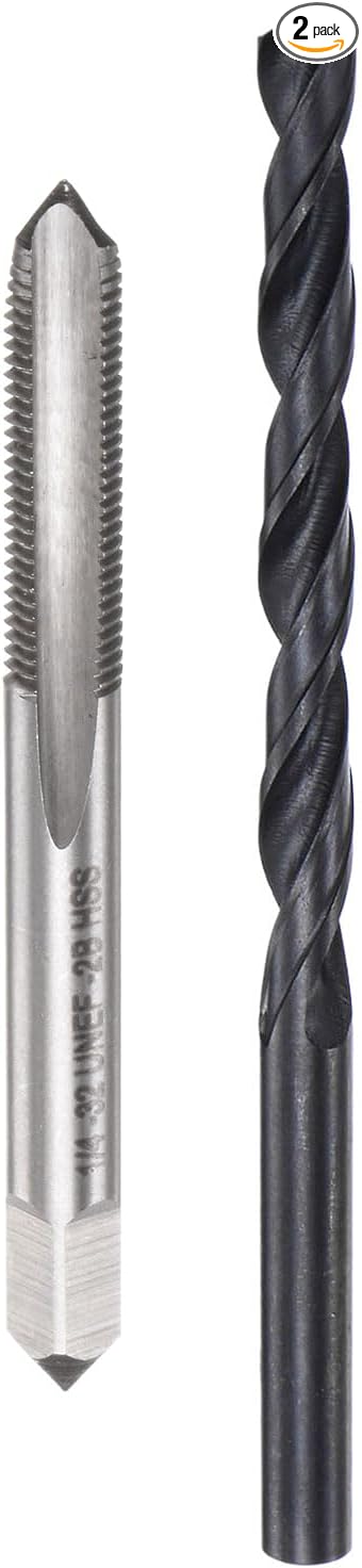 uxcell Tap and Drill Bit Set, 1/4-32 UNEF Thread Tap & 7/32" Black Oxide Twist Drill Bit, Straight Flute Tap Tapping Threading Repair Tool Kit