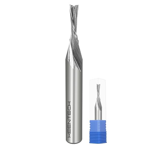 KEENTECH 6mm Shank Downcut 2 Flute Flat Tip Sprial Router Bit for CNC Router Machine, 3mm Cutting Diameter, 12mm Cutting Depth, for Wood Cutting, Custom Furniture, Slot Mortise, Engraving, Carving