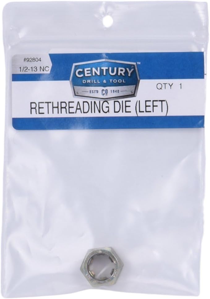 Century Drill & Tool, 92804, 1/2-13NC, Left Hand Rethreading Die, Tool Set, Fractional Thread Repair