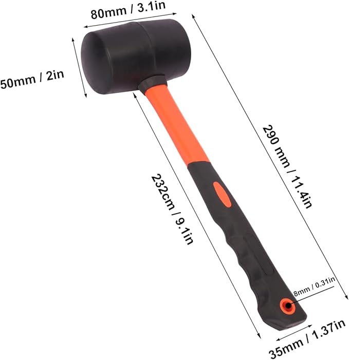 4 PCS 16 OZ Rubber Mallet, Rubber Hammer Head With Black-Yellow Fiberglass Handle Perfect For Wood, Metal, Plastic, Glass, And Ceramics. By GENHAKON