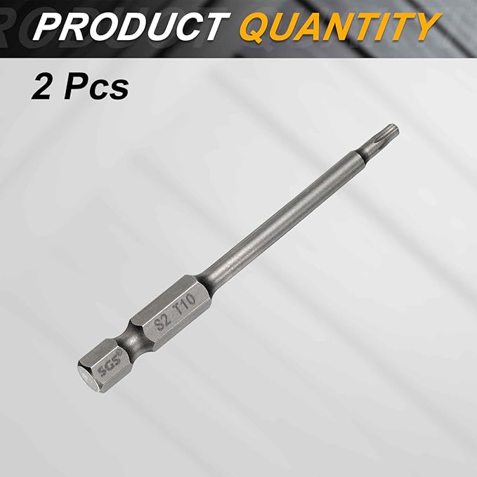 HARFINGTON 2pcs T10 Torx Head Screwdriver Bit 1/4" Hex Shank 3" (75mm) Long Magnetic No Hole Tip Tamper Proof 6 Point Star Screw Driver Drill Bits S2 Steel Industrial Power Screwdrivers
